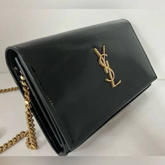 Saint Laurent Uptown Chain Wallet in Black Patent Leather - Picture 3 of 12
